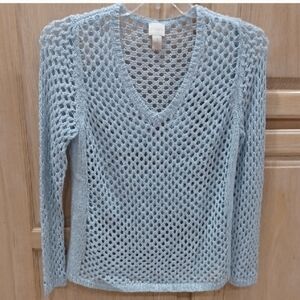 Chico's Blue Open-Knit V-Neck Sweater